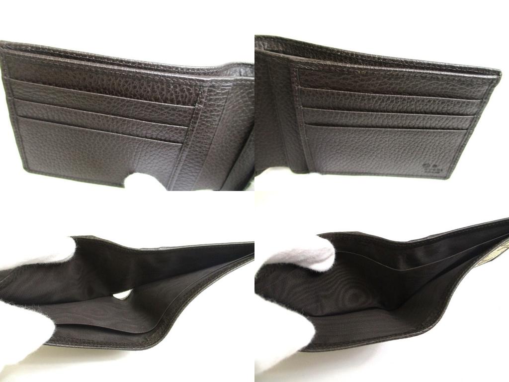 Äkta GUCCI Grön GG-canvas Brun Läder Dubbelvikt Plånbok Kompakt Plånbok #a602 Öppen kartong