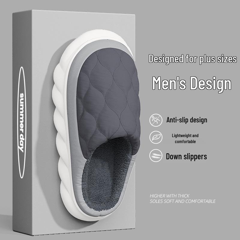 Men's Non-slip Waterproof Cotton Slippers - Warm, Thick-soled Fur Slippers for Home