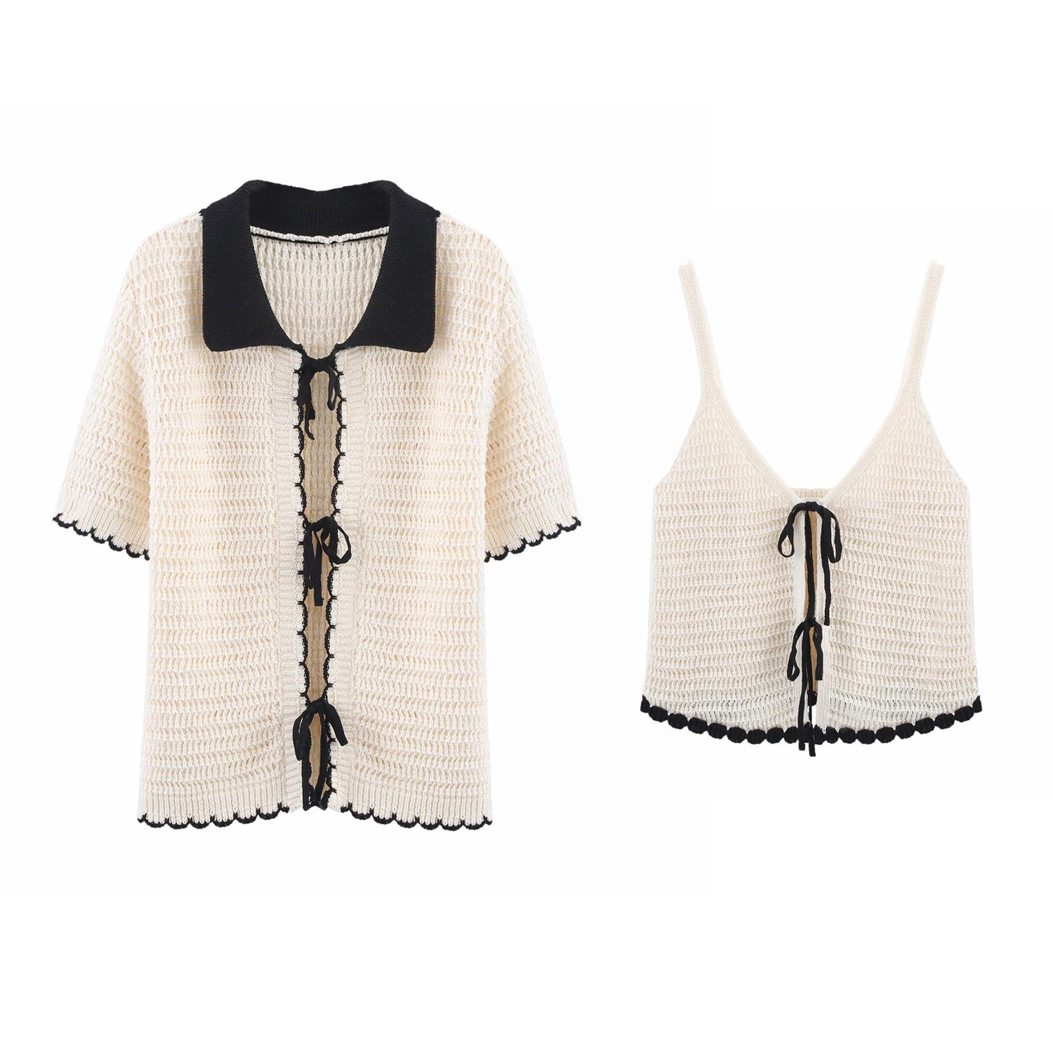 

2025 Summer Fashion Colorblock Crochet Knit Two-Piece Women s Camisole Set L