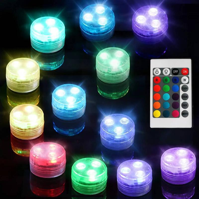 LED Underwater Light Adjustable Color Changing Submersible Pool Lamp for Outdoor Garden Pond Vase Accent Lighting