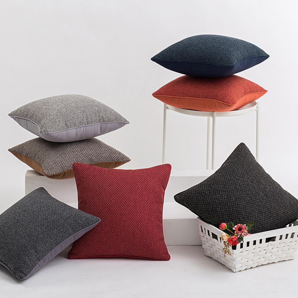 Ins Style Simple Plain Color Imitation Cotton Linen Splicing Pillow Case Bedside Sofa Edge Pillow Case Can Be Detached and Washed