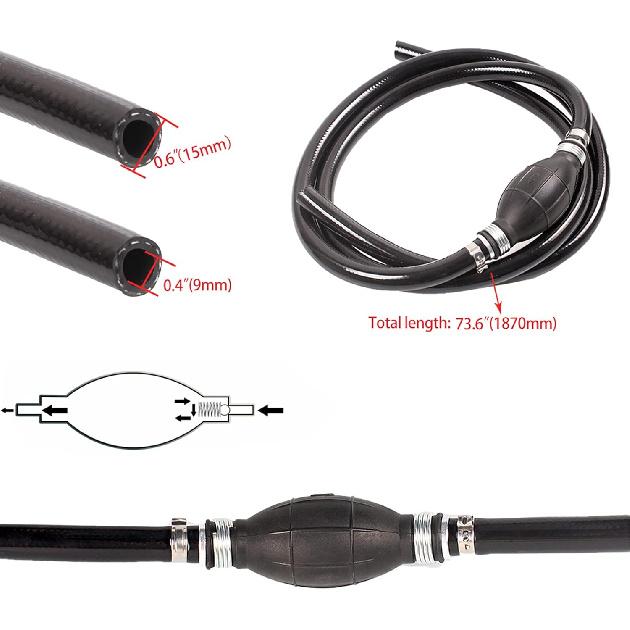 BARTOO Fuel Line Assembly,3/8in Nylon Braided Marine Fuel Hose Line Assembly with Primer Bulb for Marine Outboard Boat Motor RVs Tractors and