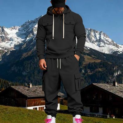 Autumn and Winter American Men's Velvet Loose Outdoor Workwear Commuter Hooded Sweatshirt and Sweatpants Suit