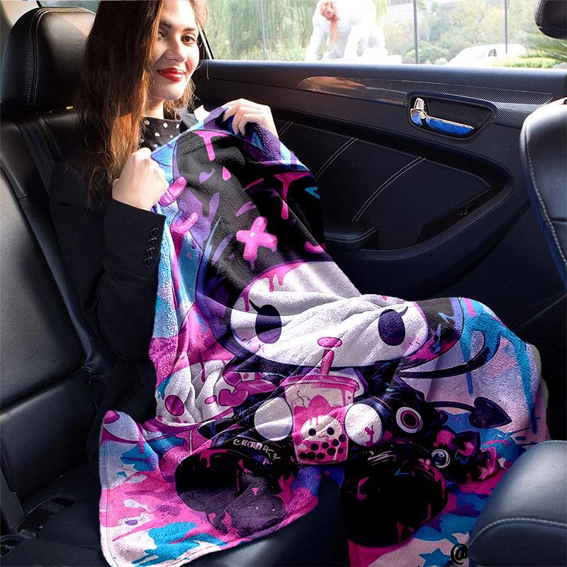 1pc Graffiti Kuromi Blanket, Home Decorative Throw Blanket for All Seasons, Living Room, Travel, Camping, Car Blankets, Beach, Office Naps, Perfect Gi