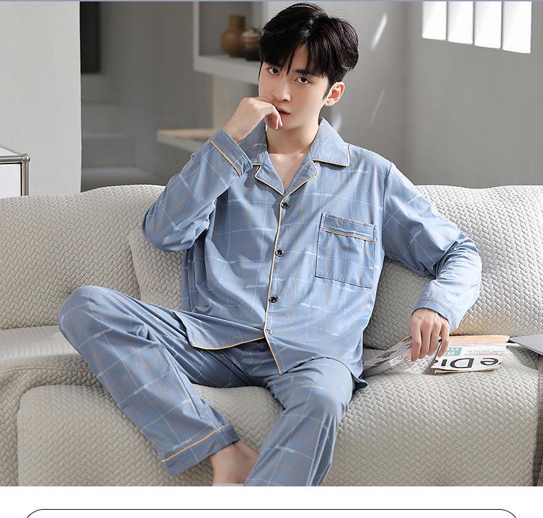 Set de pijama cu mânecă lungă pentru bărbați, de primăvară/toamnă: Cardigan & Pantaloni, Mărimi Mari Largi, Haine Casual pentru Acasă sau Exterior