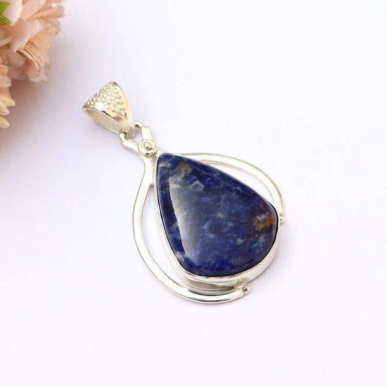 Beautiful Sodalite Gemstone Pendant Natural Big Blue Sodalite Handmade Necklace For Women