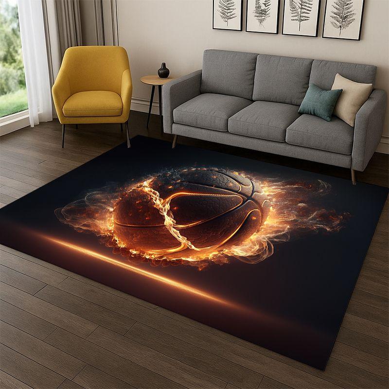 Retro Basketballplatz Cartoon Sport Teppich für Schlafzimmer Wohnzimmer Sofa Spielzimmer Fußmatte Heimdekoration, Kinderteppich rutschfest