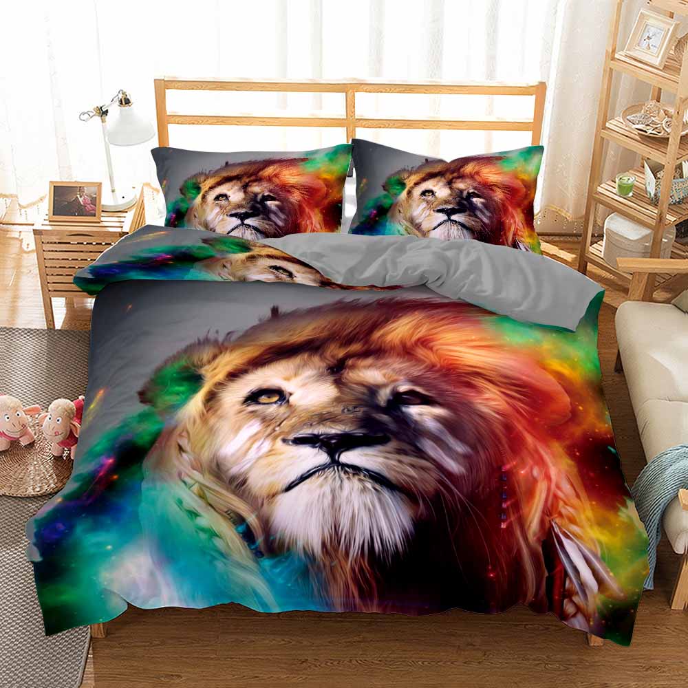 Print Colorful Lion Tiger Bedding European Pattern Duvet Cover Set Queen King Size 2/3pcs Bedclothes Bed Linen For Boys Girls