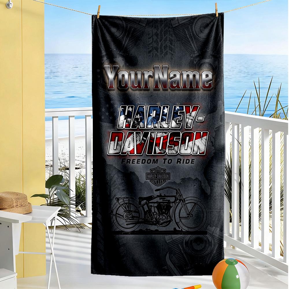 Harley-davidson Motorcycles Customize Your Name Beach Towel Super Soft Microfiber Quickdry Fabric