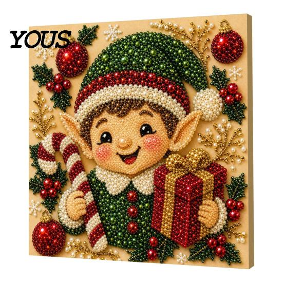 Creative Christmas Gifts for Adults Faux Pearl Art Kit, 20x20cm Xmas Painting DIY Wall Decor Making Kit Sparkling 3D Diamond Craft Adults, Festive