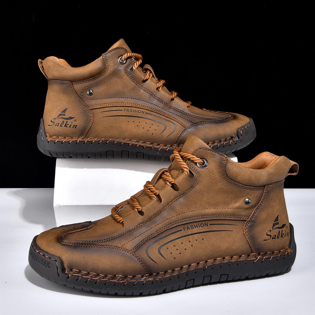 Plus Size Split Leather Shoes Men Vintage Hand Stitching Soft Business Casual Ankle Boots