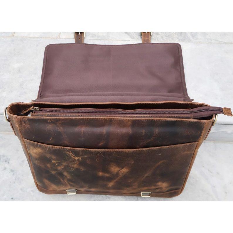 Handgemachte Messenger-Tasche aus Büffelleder, Umhängetasche, Laptoptasche, Bürohandtasche, Aktentasche, rustikale Vintage-Umhängetasche für Männer und Frauen, Muttertagsgeschenk