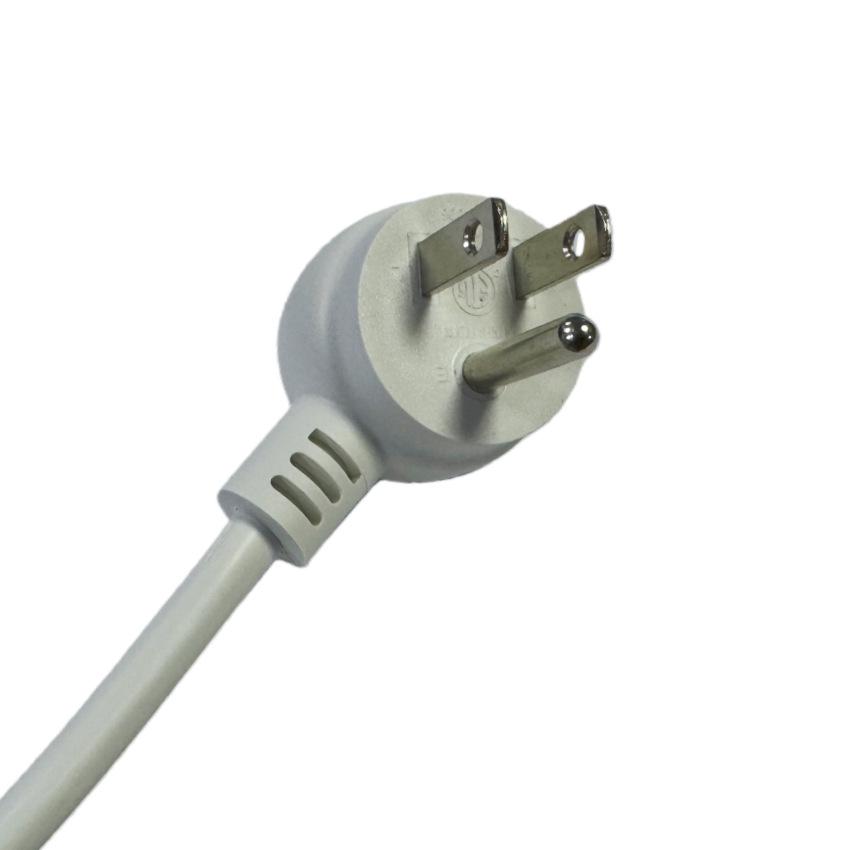 45° Elbow SVT 16AWG/3C 1.52m White Power Cord with American Standard Three-Prong High-Power Plug