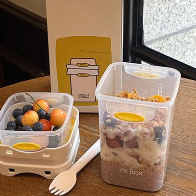 Vaso de yogur portátil con cuchara, recipiente reutilizable para refrigerios, tarro de parfait multifuncional, tarro de leche sin BPA con compartimento separado