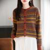 Thickened Cardigan Women's Round Neck Sweater Jacket Retro Jacquard Contrast Color Design Bottoming Shirt