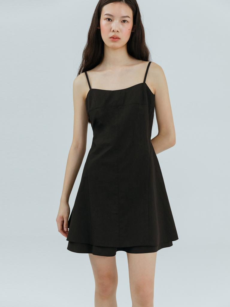 Etmont Slip Flare Layered Mini Dress Black