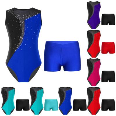 2 ks kostým na tanečnú gymnastiku pre deti, dievčatá, tanečné kombinézy bez rukávov a šortky Unitard Biketards