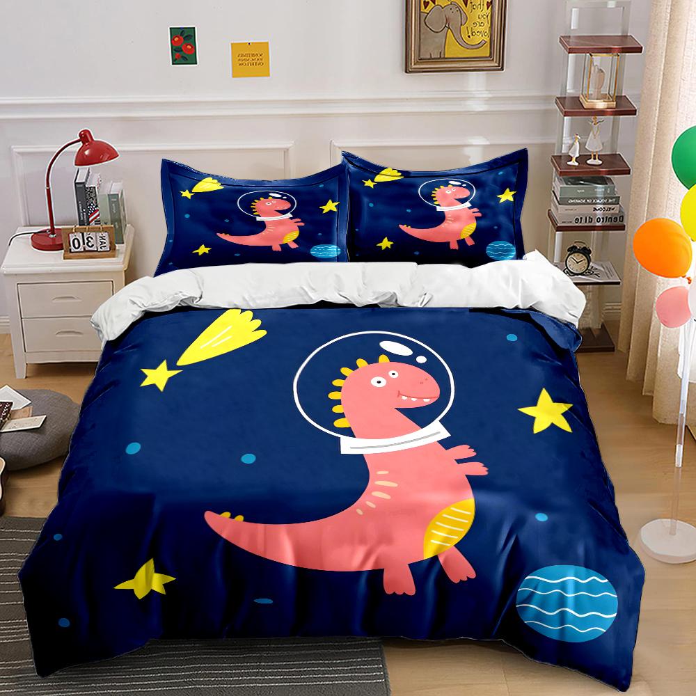Pink dinosaur in space Pattern Duvet Cover Set Digital Print Colorful Polyester Bedding with Zipper Closur for kids gifts