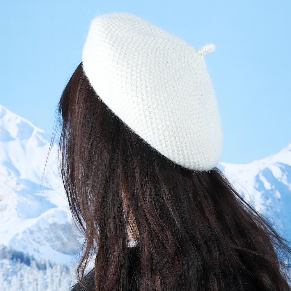 Beret Women's Autumn and Winter Knitted Wool Painter Hat Literary Versatile Elegant Warm Face Showing Little Beret Pumpkin Hat
