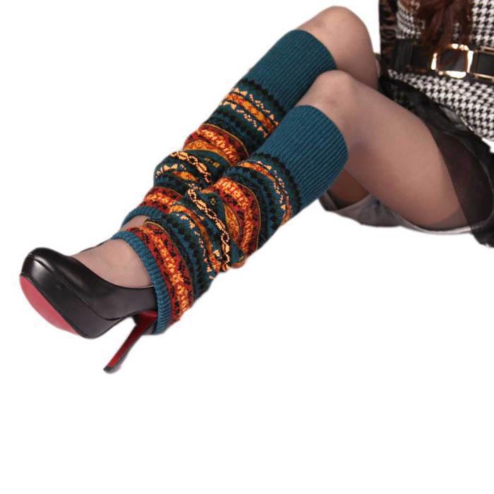 Ladies Knee Over Warm Boot Covers Leg Guards Autumn and Winter Fluorescent Camouflage Thick Yarn Pile Sock Covers