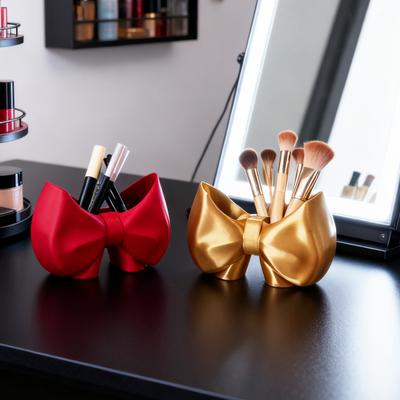 Yousheng Cute Bow Toothbrush Holder Makeup Brush Organizer Bow Shaped Brush Stand Comb Pen Pencil Container for Bathroom Vanity Countertop