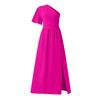 Women's Color Ruffle Slanted Shoulder Hem Slit Dress