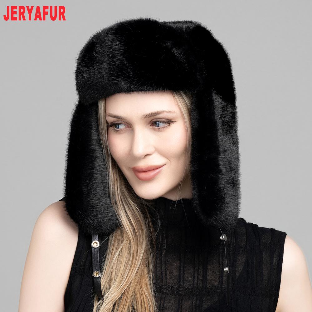 JERYAFUR Women Ushanka Trapper Winter Hat, Full Faux Fur Grey Ear Flap Warm Ladies Cap for Cold Snowy Weather