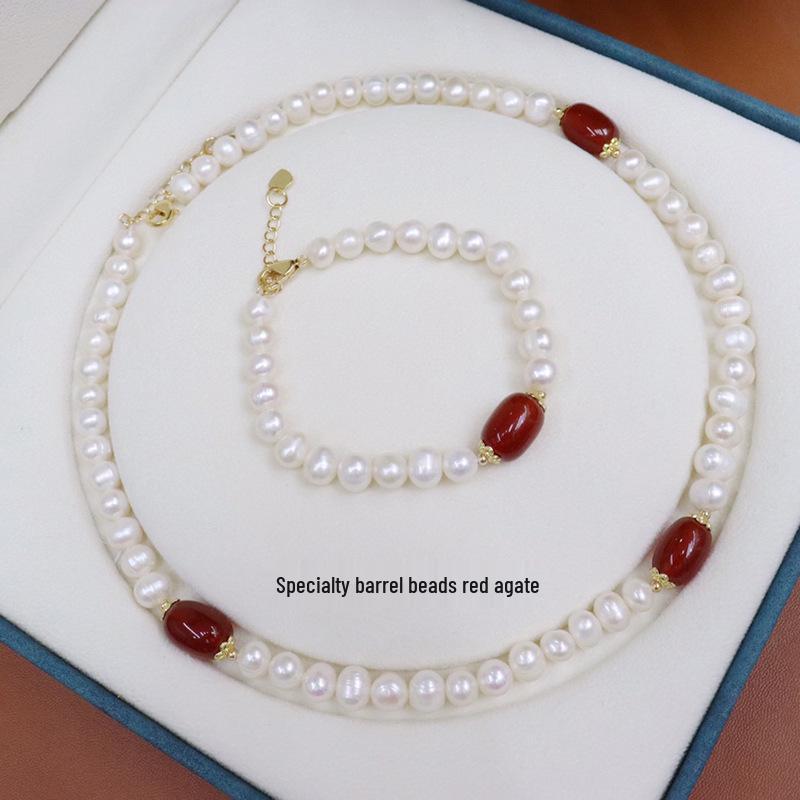Versatile Women's Freshwater Pearl Necklace Bracelet Set