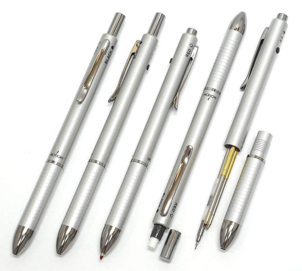Made in Silver Premium Japan, 3-Mecha Knock-Style Multi-Function Pen, Boxed, K7-3MS-1