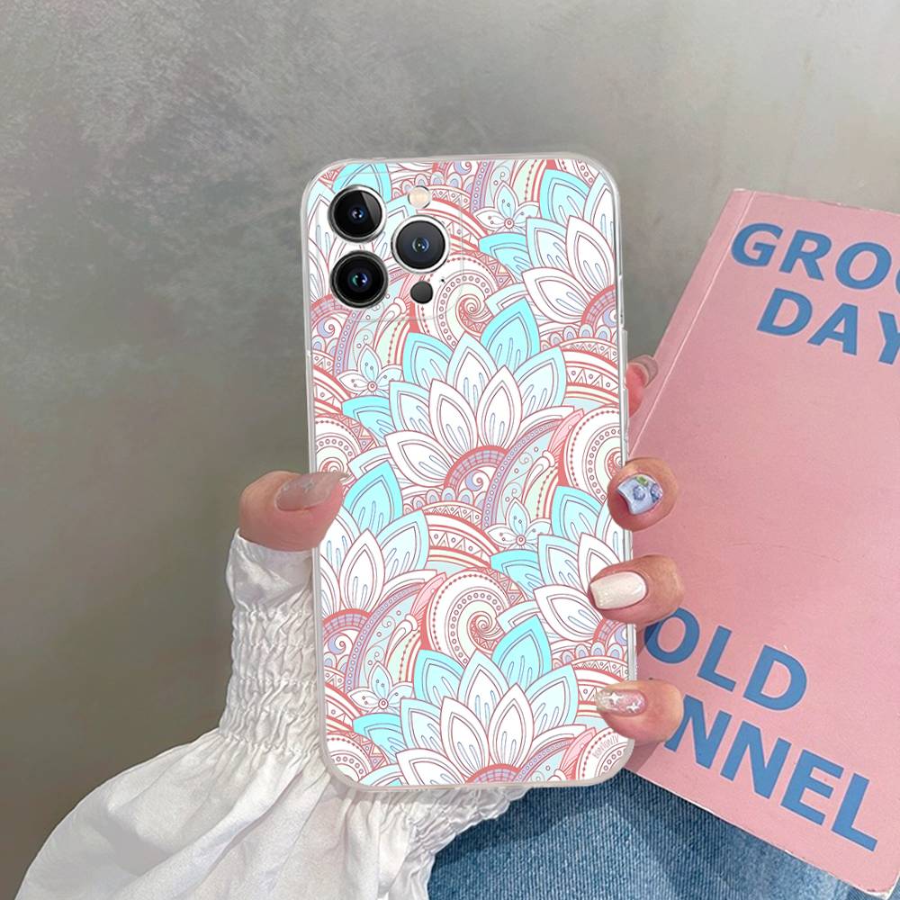 Mandala Painting For iPhone 11 12 13 14 15 16 17 Pro Max Plus 13 Mini Silicone Soft Transparent Back