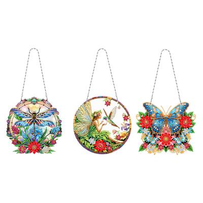 3 pièces Forme Spéciale Plate 2D DIY Kits d'Art Diamant à Suspendre Art Diamant Strass Pendentifs de Fenêtre Art à Suspendre à la Fenêtre pour Décoration de Maison