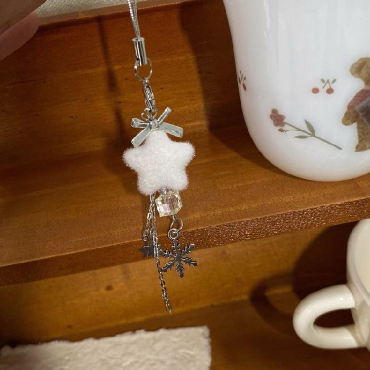 Unique Flocking Snowflake Star Phone Charm Winter Phone Jewelry Fashion Phone Ornament for Trendy Women Seeking Winter
