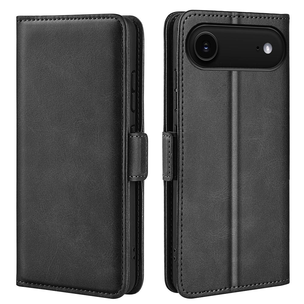 

For iPhone 17 Air Case Calf Texture Leather Wallet Phone Cover Black