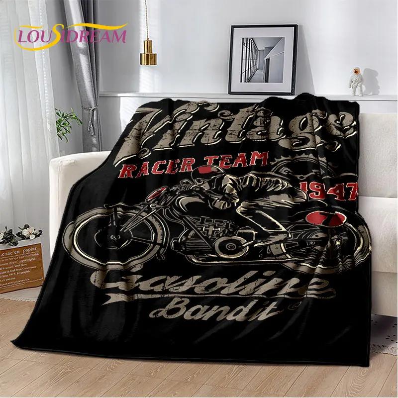 Retro Vintage Motorcycle Skull Soft Plush Blanket Cozy Flannel Throw for Living Room Bedroom Bed Sofa Picnic Cover