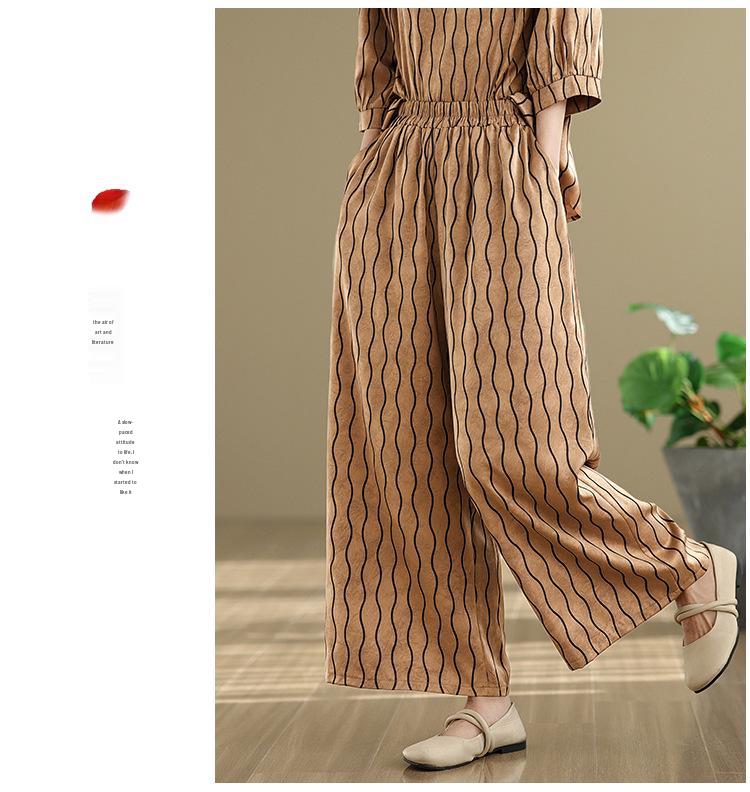 Real Shot 2025: Chic Slimming Plus-Size Summer Two-Piece Set with Light Mature Style and Wide-Leg Pants