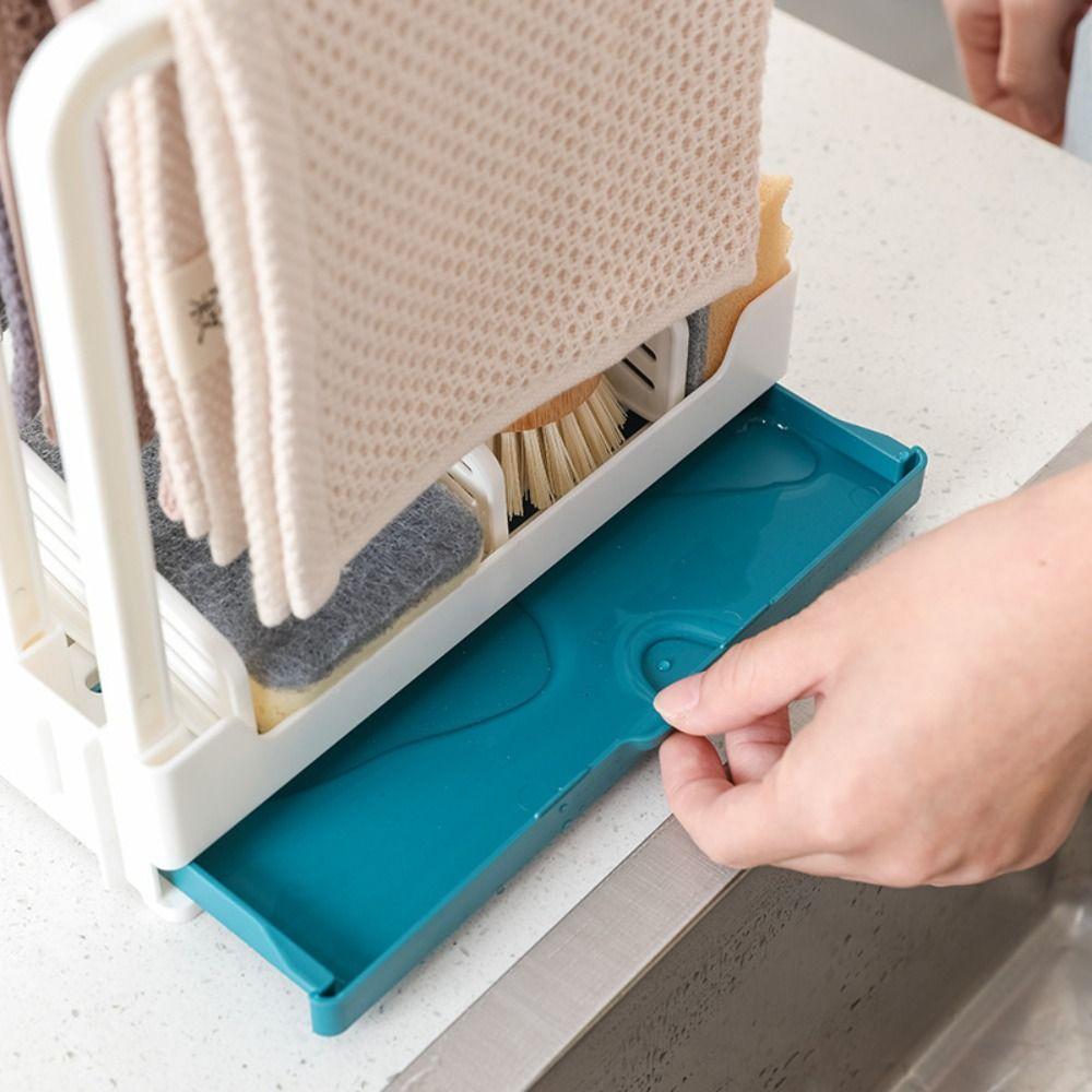 Dishcloth Hanger Kitchen Storage Rack Plastic Multifunction Sponge Towel Drain Holder No-Punch Installation Dustproof