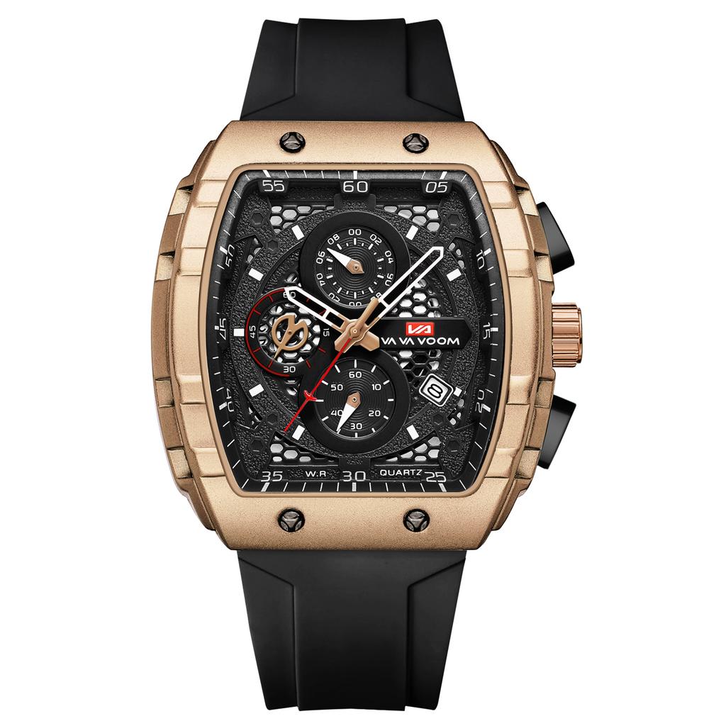 VA VA VOOM Silicone Waterproof Sport Men Watch   Personalized Rectangle Chronograph Watch Dial Casual Wrist Watch Man