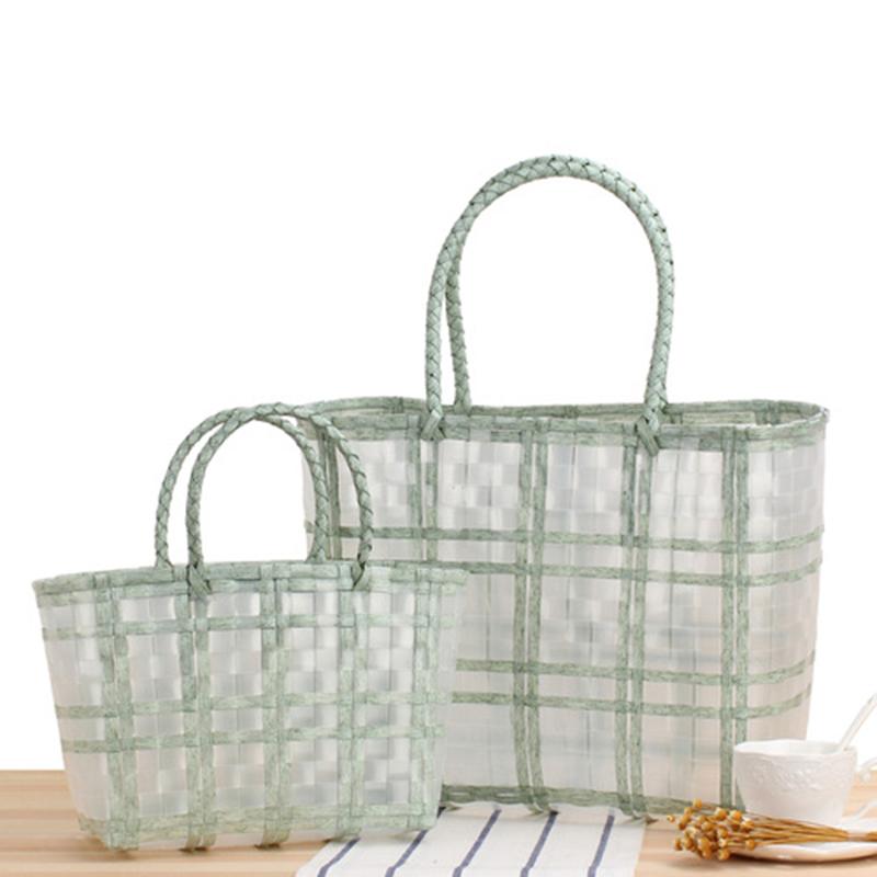 Summer Jelly Women Fashion Transparent Handbag Large Capacity Beach Bag Casual Woven Shopping Basket Tote MIT