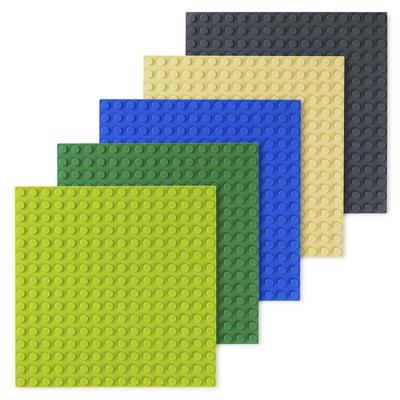 Classic Double-Sided Compatible Baseplate Block Plate, 16x16 Dots, 5-Color Set (Green, Light Green, Beige, Blue, Gray)