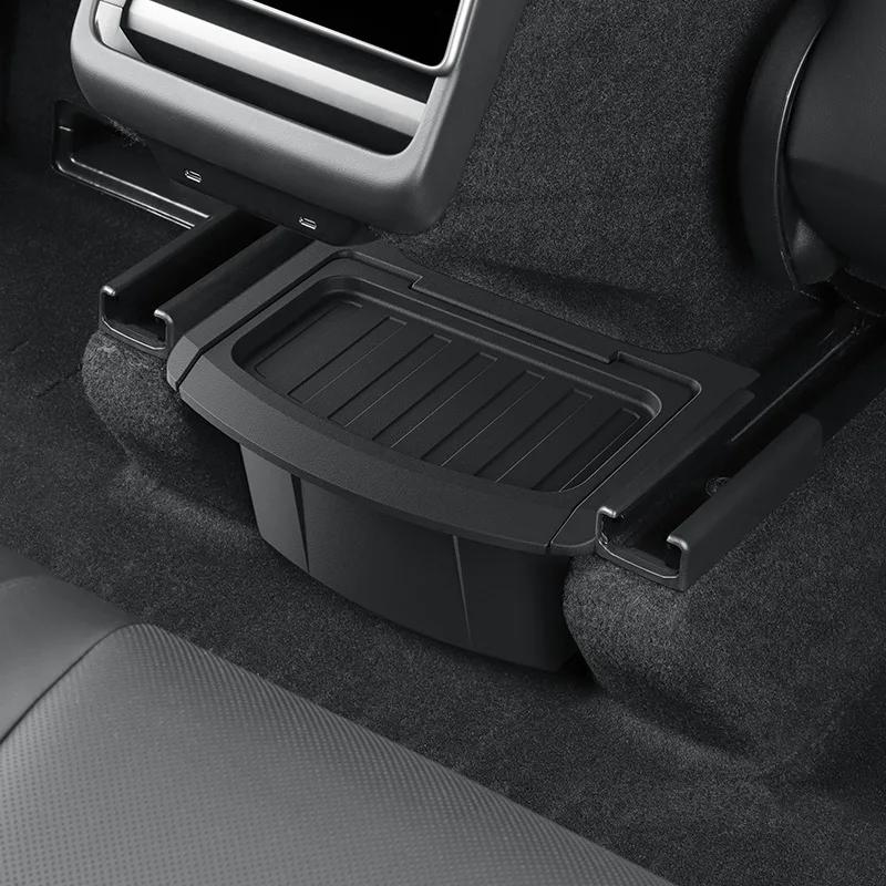 Alkalmas 25 Tesla frissített ModelY autó belső autó fekete kartámaszdoboz hátsó tárolódoboz fogantyúval hátsó szemeteskuka kiegészítők