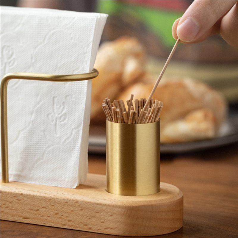 Tableware Wooden Tissue Paper Holder Metal Toothpick Holder Napkin Holder Tissue Box Storage Desktop Organizer