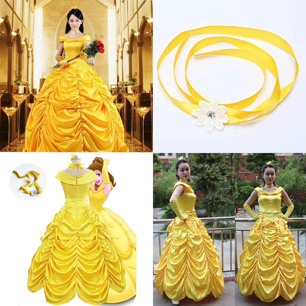 Elegant Fairytale Beauty And The Beast Princess Belle Cosplay Costume Dress For Women