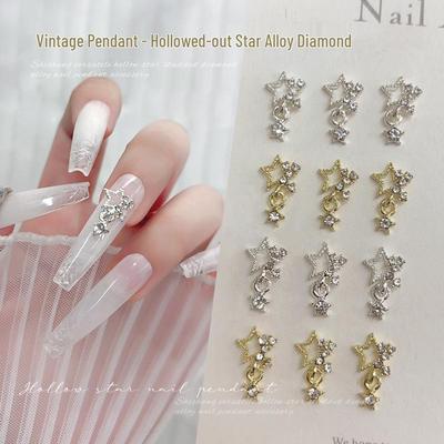 Hollow Star Pendant Nail Art Jewelry 2025: Silver Alloy Rhinestones - Trendy Internet Celebrity Style