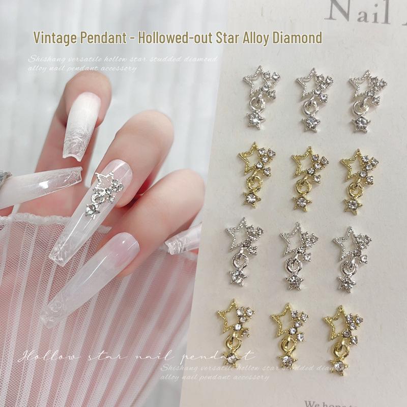 Hollow Star Pendant Nail Art Jewelry 2025: Silver Alloy Rhinestones - Trendy Internet Celebrity Style
