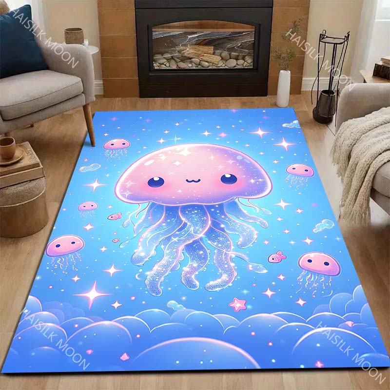 Cute Jellyfish Cartoon Carpet for Living Room Bedroom Bedside Floor Mat Cloakroom Area Rugged Creative Doormat Fast Shipping