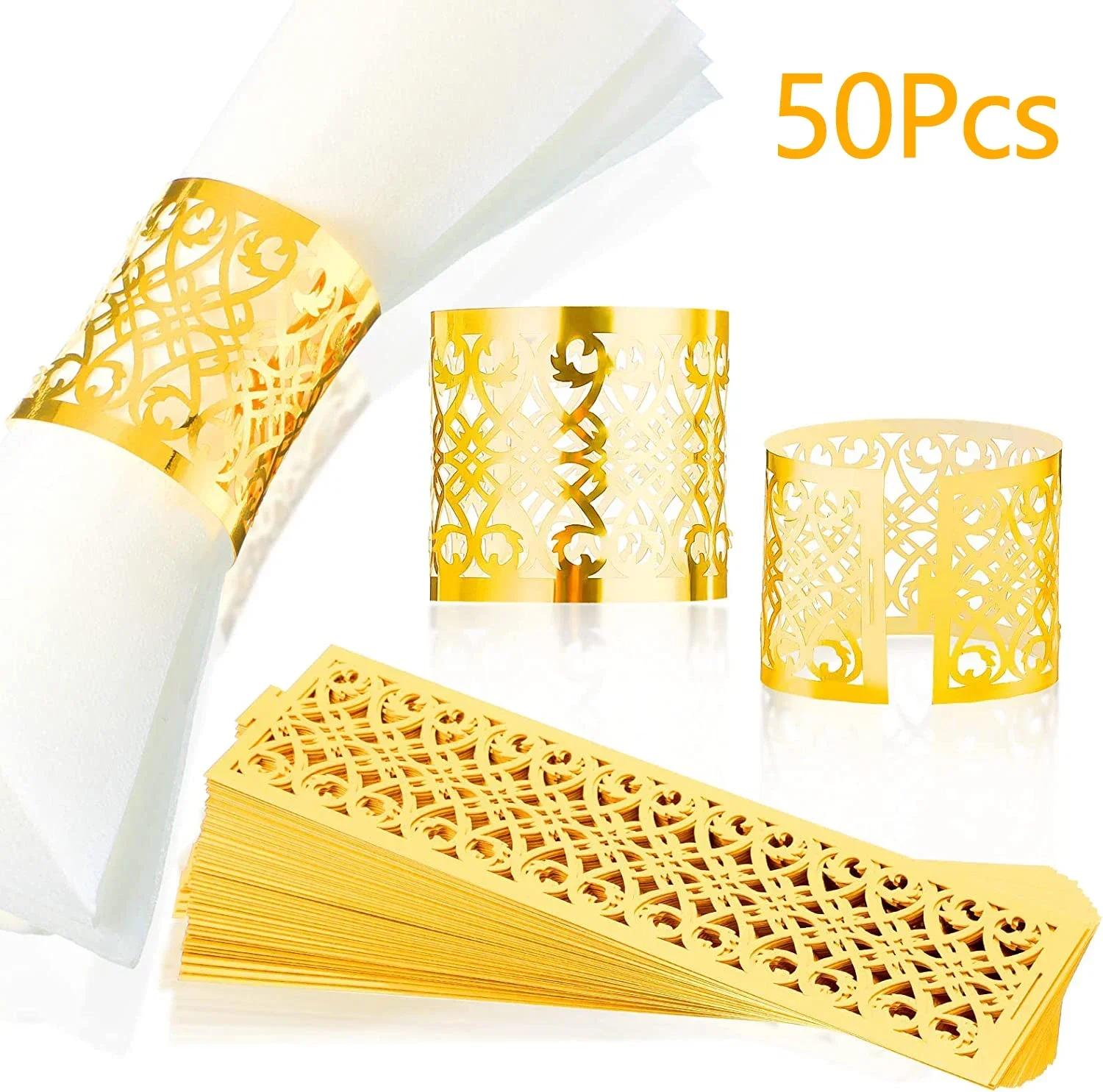 

100/50Pcs Napkin Ring Hollow Pattern Gold and Silver Napkin Ring Wedding Party Table Decoration Supplies Wedding Decoration