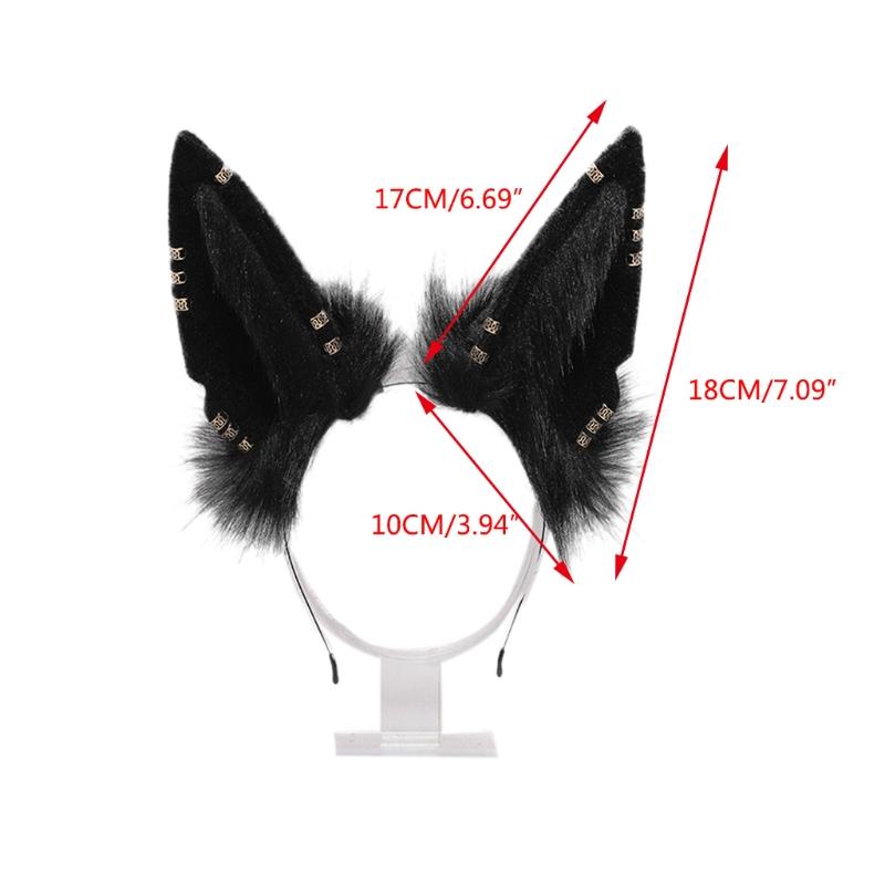 Lolita Plush Hair Hoop Wolf Ears Headwear with Metal Ring Furry Headband Cute Anime Fancy Dress Cosplay Accessories