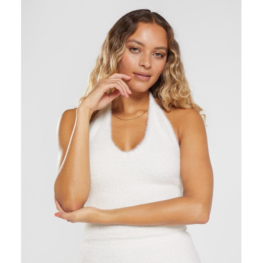 Gymshark Whitney Eyelash Knit Midi Halter Top Skylight White B4a5a Wbkh