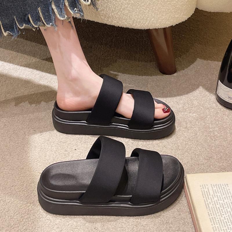Fashion 2025 Summer New Women's Slippers Casual Double Strap Thick Bottom One Character Slippers Fashionable Simple Beach Sandals