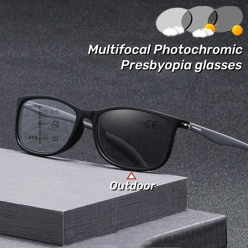 Men'S Classic Square Frame Progressive Multifocal Photochromic Reading Glasses Women'S Blue Light Blocking Presbyopia Glasses